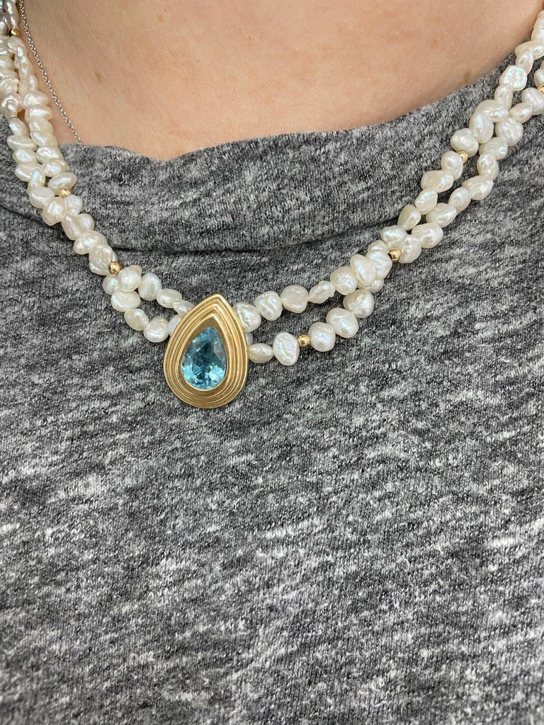 Vintage Pearl and Blue Topaz Necklace