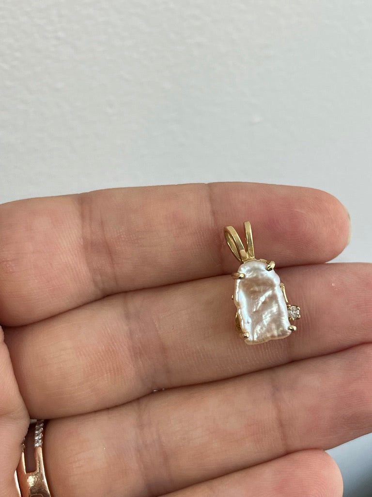 Vintage Biwa and Diamond Pendant