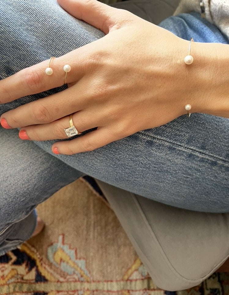 Japanese Akoya Pearl Open Gold Bracelet