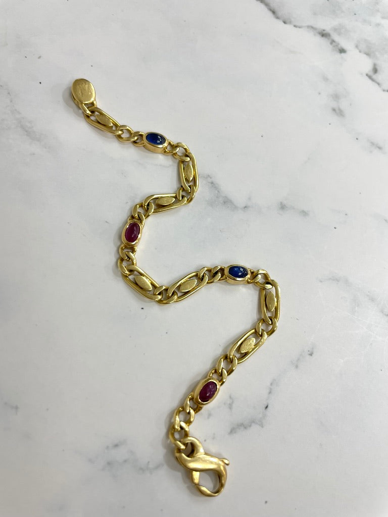 18k Ruby & Sapphire Cabochon Bracelet
