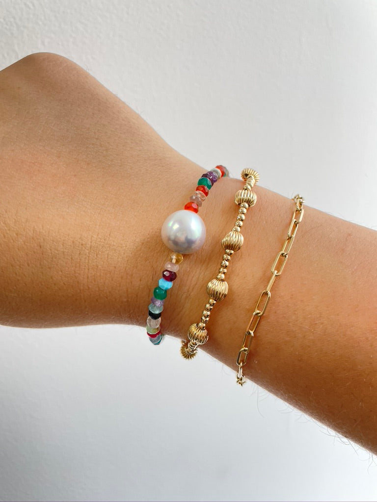 Rainbow Gemstone and Pearl Bracelet