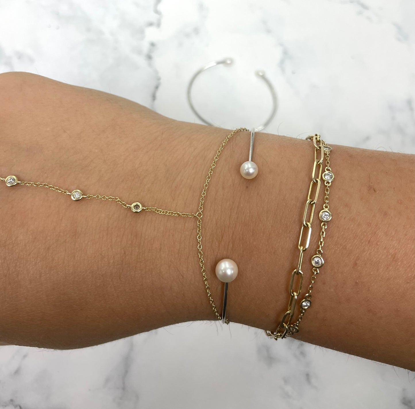 Japanese Akoya Pearl Open Gold Bracelet