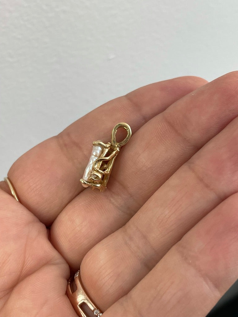 Vintage Biwa and Diamond Pendant