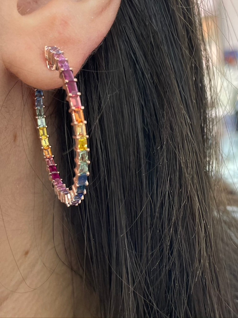 Rainbow Sapphire Hoops