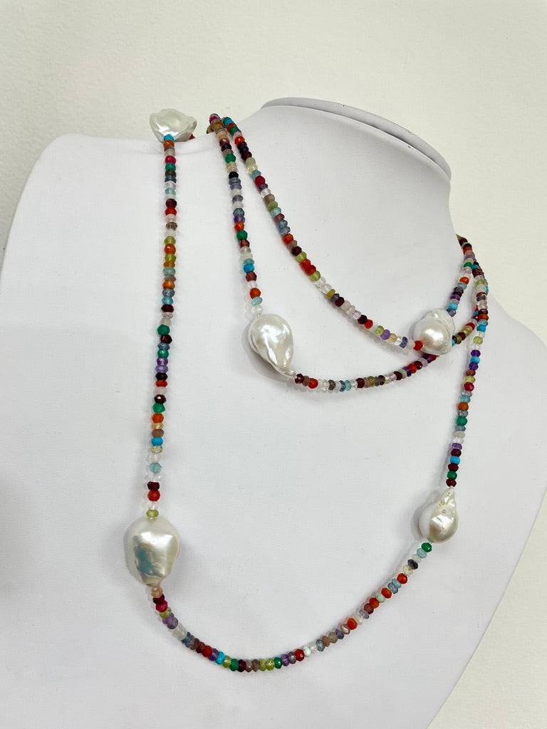 Mutli Strand Gemstone Bead and Pearl Necklace