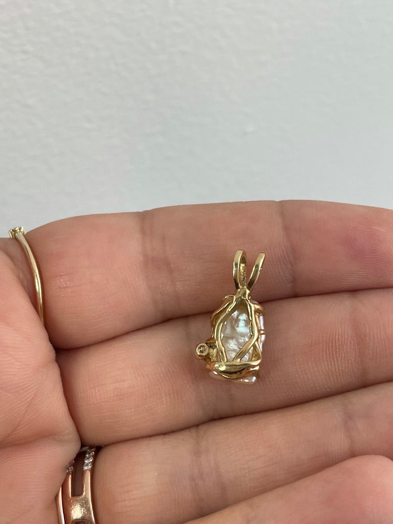 Vintage Biwa and Diamond Pendant