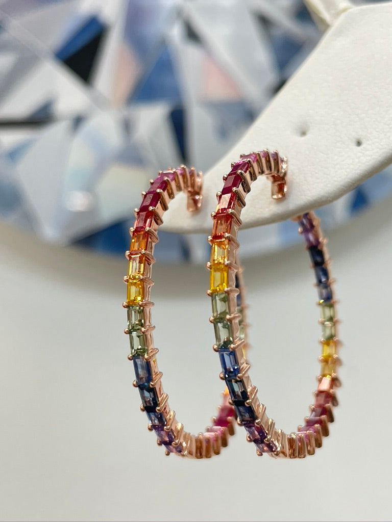 Rainbow Sapphire Hoops