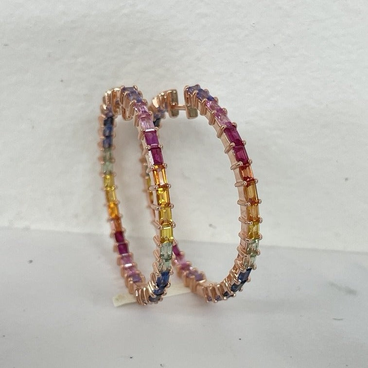 Rainbow Sapphire Hoops