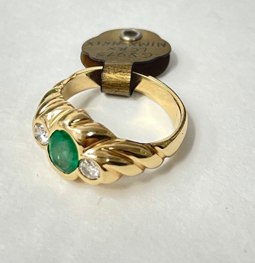 Twist Emerald and Diamond Vintage Ring