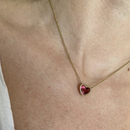 Pink Tourmaline Bezel Heart Pendant