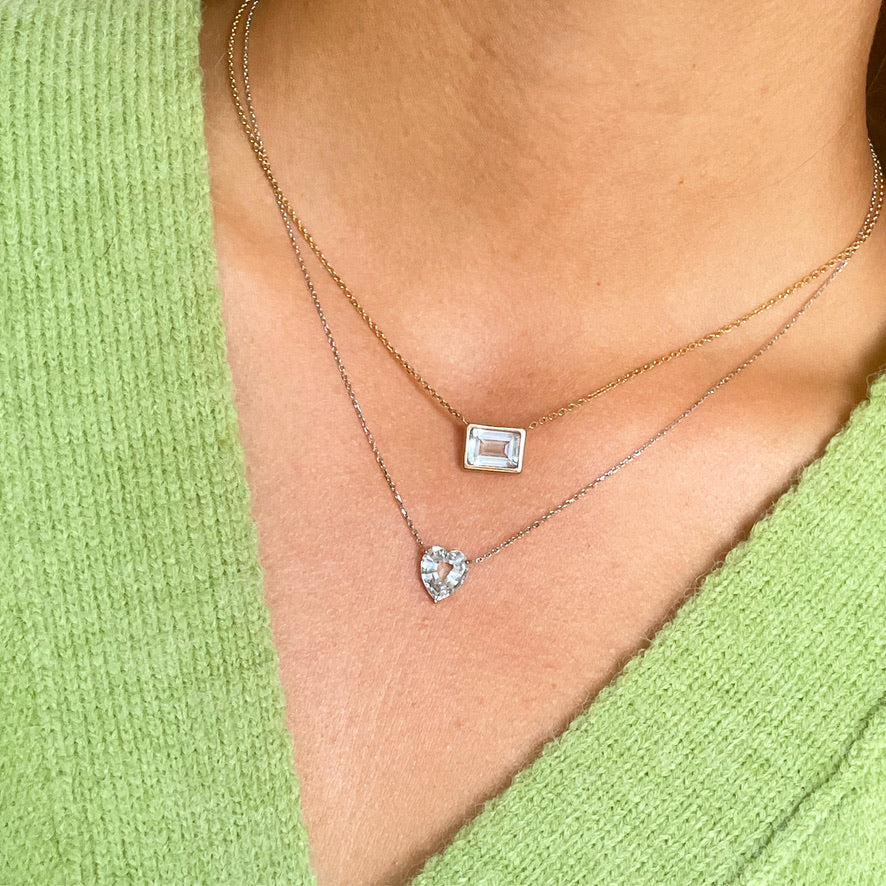 Emerald Cut Blue Topaz Bezel Pendant