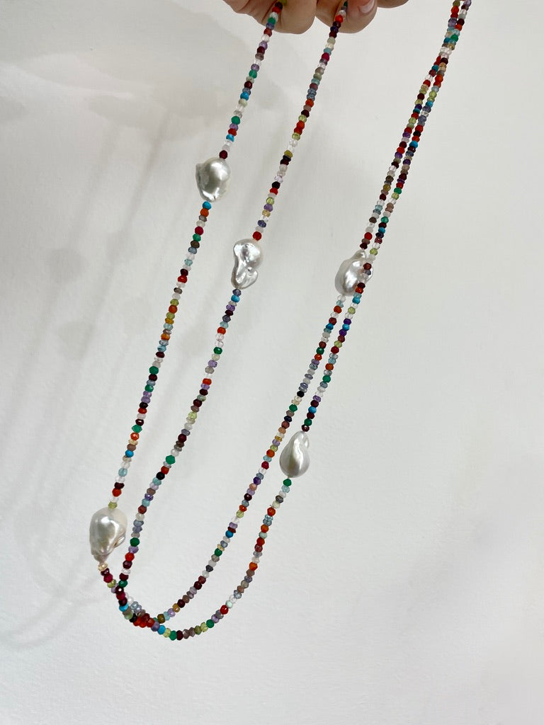 Mutli Strand Gemstone Bead and Pearl Necklace