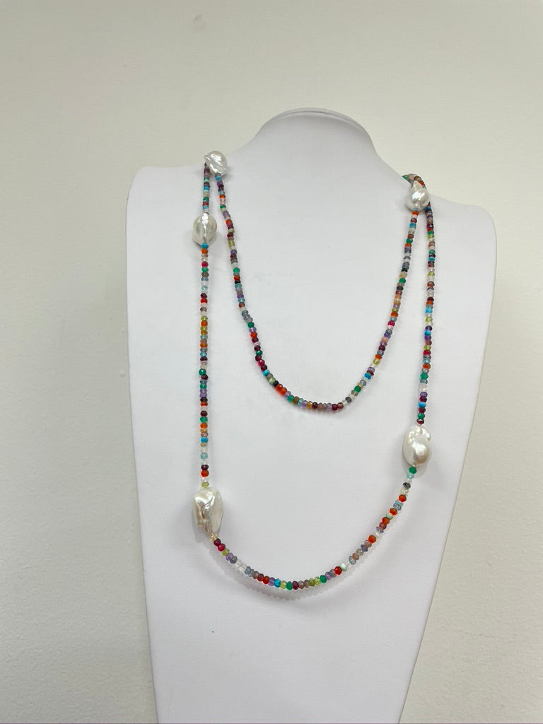 Mutli Strand Gemstone Bead and Pearl Necklace