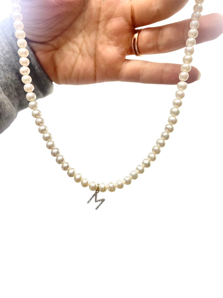 Maya Diamond Initial With Pearl Necklace