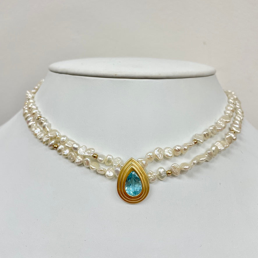 Vintage Pearl and Blue Topaz Necklace