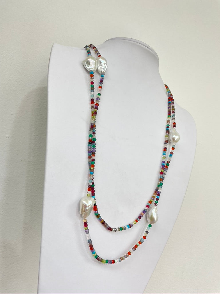 Mutli Strand Gemstone Bead and Pearl Necklace