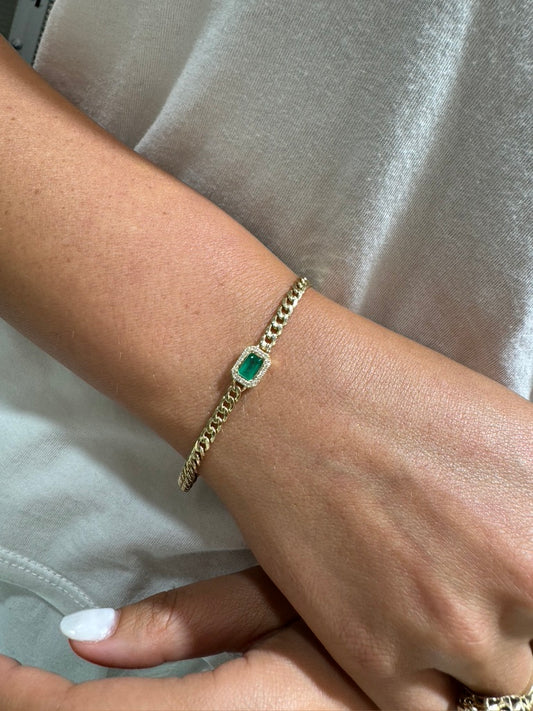 Gemma Emerald Diamond Cuban Bracelet