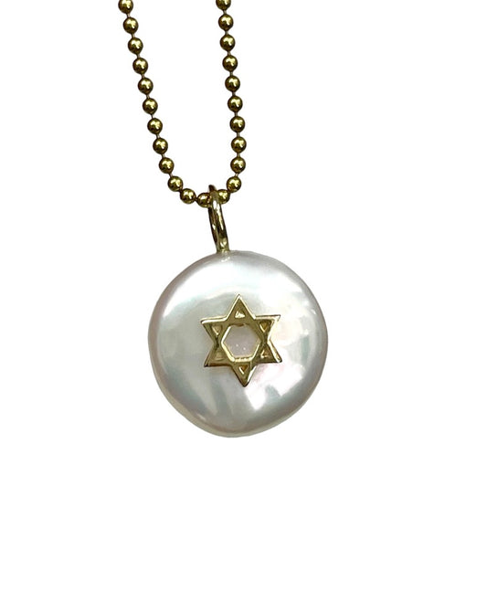 Star of David Coin Pearl Pendant