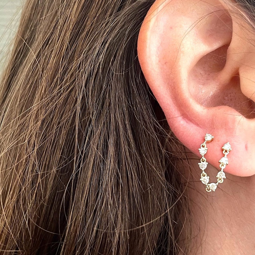 Three Prong Diamond Double Earring