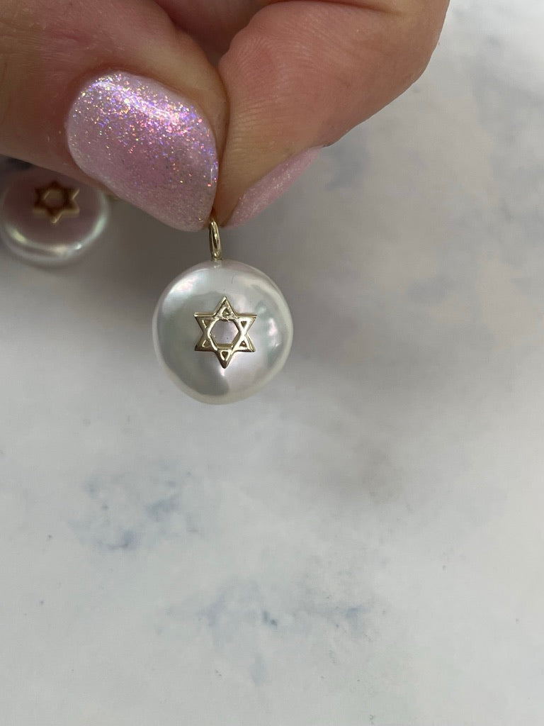 Star of David Coin Pearl Pendant