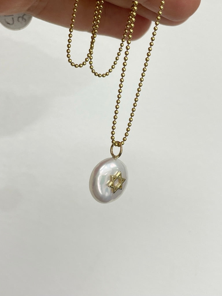 Star of David Coin Pearl Pendant