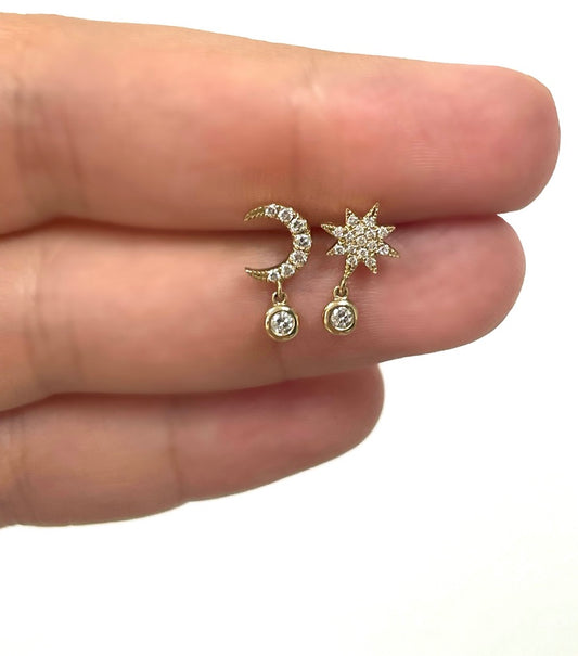 Diamond Star and Moon Studs