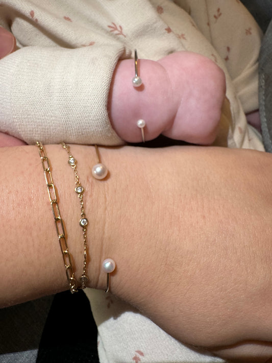 Japanese Akoya Pearl Open Gold Bracelet