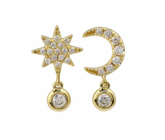 Diamond Star and Moon Studs