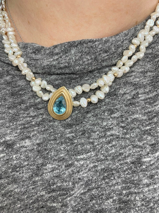 Vintage Pearl and Blue Topaz Necklace