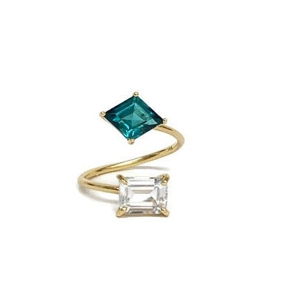 Tourmaline and Blue Topaz Double Ring