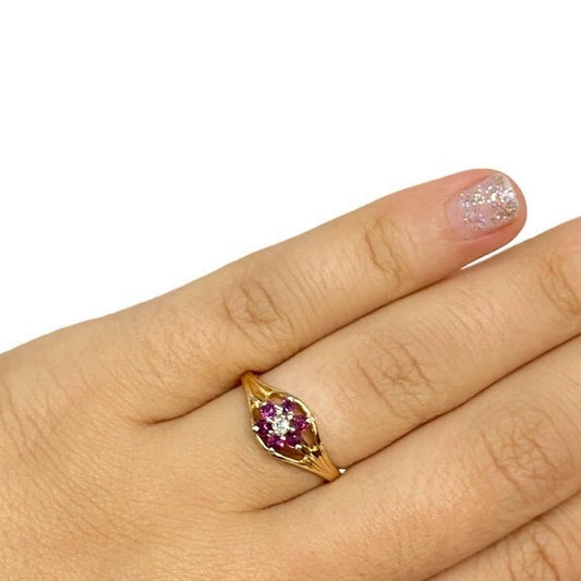 Ruby and Diamond Flower Vintage Ring