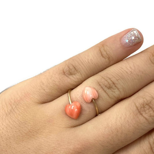 Double Coral Heart Gold Ring