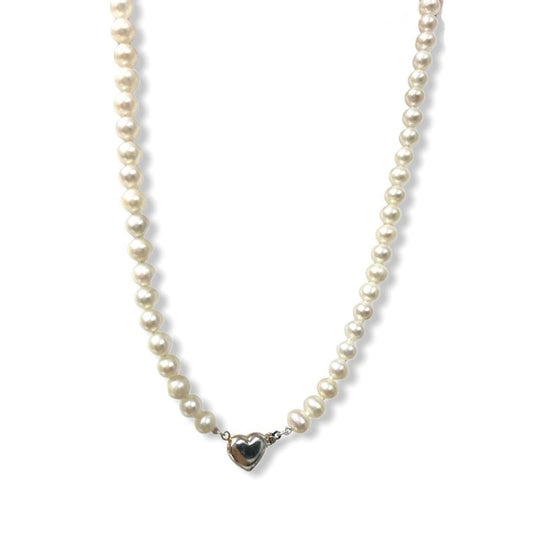 Silver Heart Pearl Strand