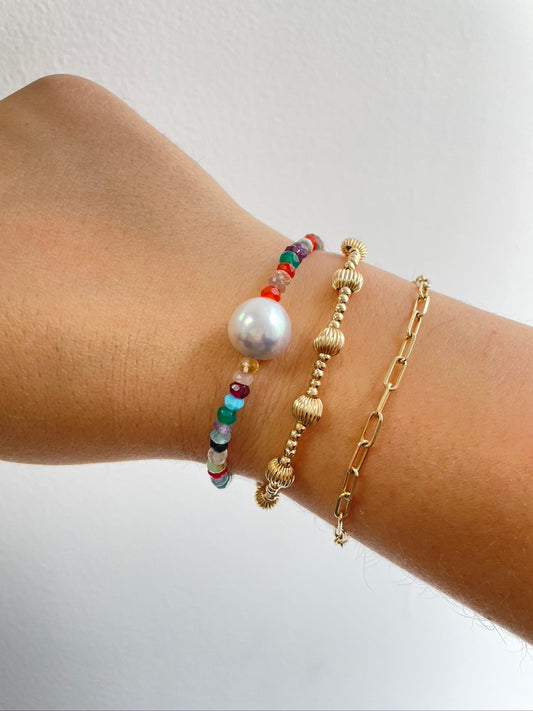 Rainbow Gemstone and Pearl Bracelet