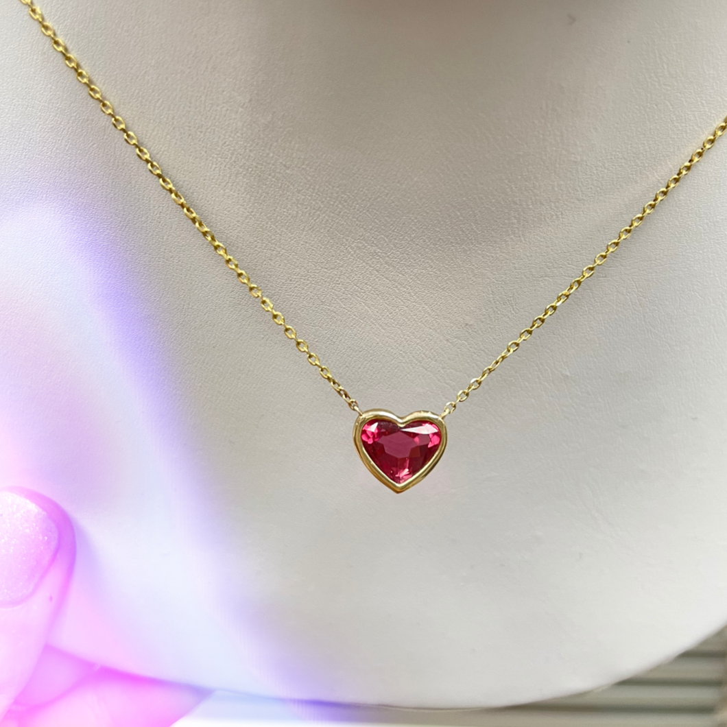 Pink Tourmaline Bezel Heart Pendant