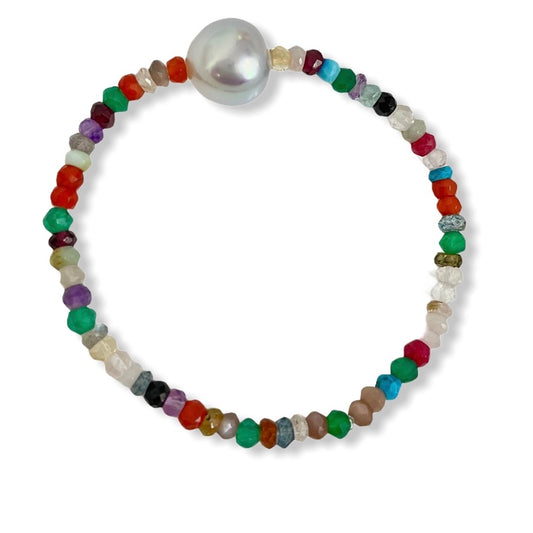 Rainbow Gemstone and Pearl Bracelet