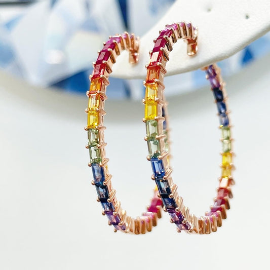 Rainbow Sapphire Hoops