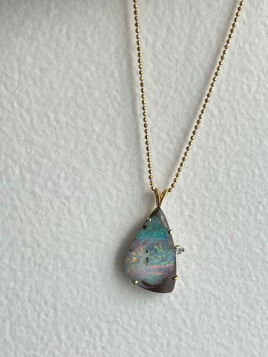 Black Opal and Diamond Pendant