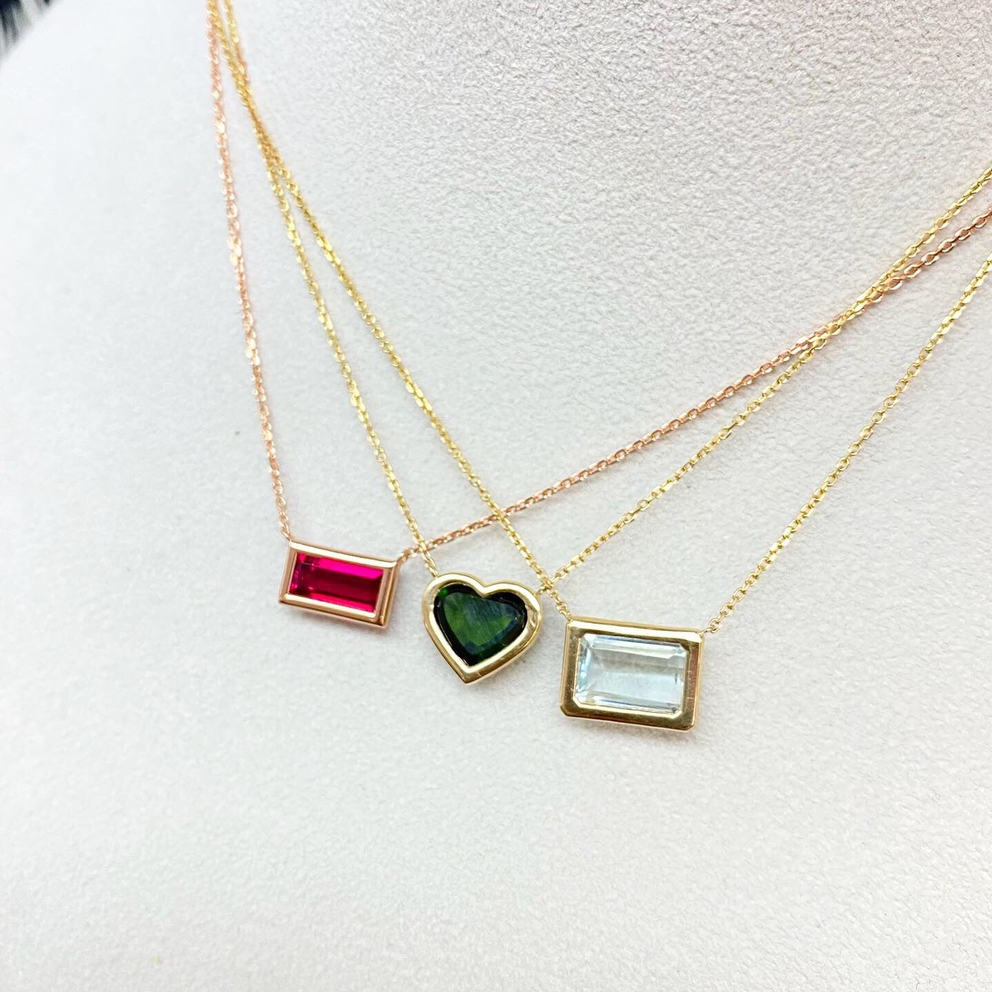 Rose Gold Emerald cut Pink Tourmaline Pendant