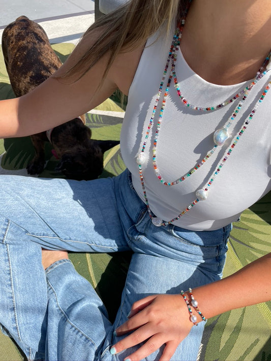 Mutli Strand Gemstone Bead and Pearl Necklace