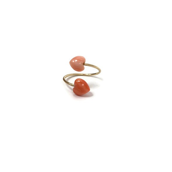 Double Coral Heart Gold Ring