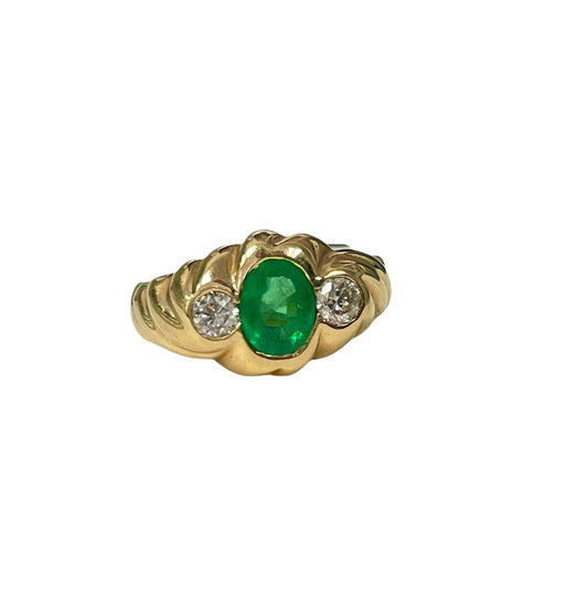 Twist Emerald and Diamond Vintage Ring