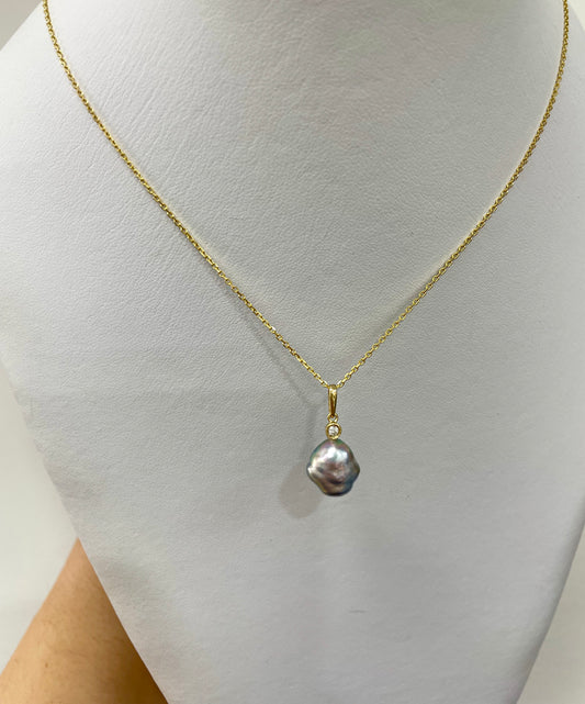 Keshi Cloud Pearl Diamond Pendant