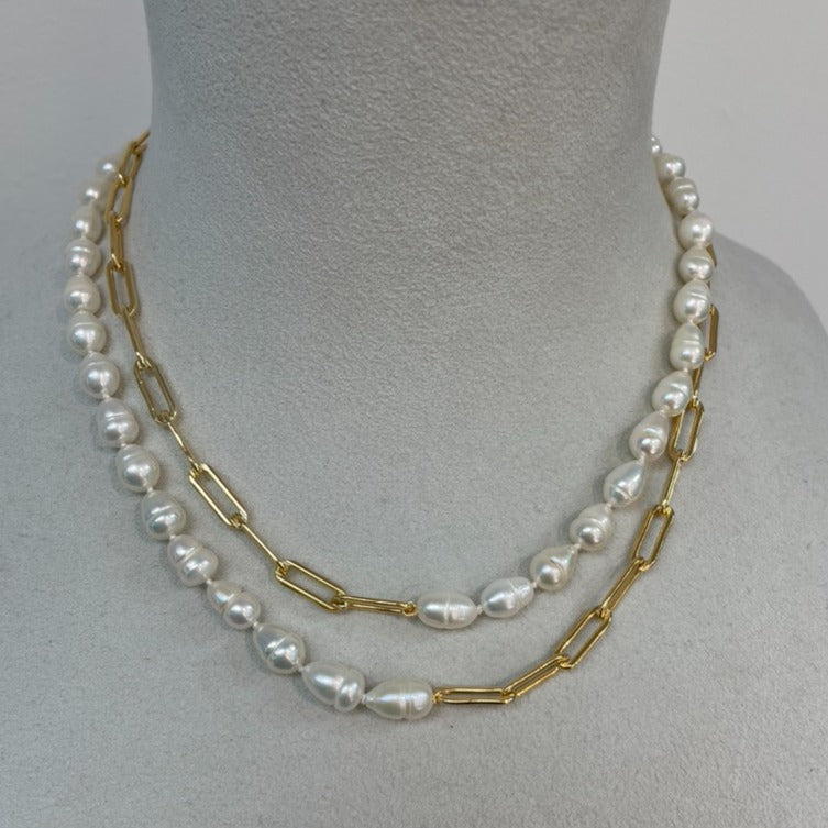 Gold Coated Half Pearl Half Chain Cuban Link - Nicolasambrosio Jewelry