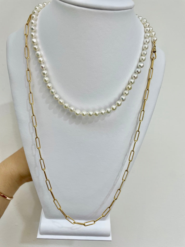 Paperlink and Pearl Double Necklace