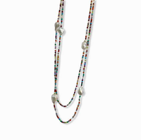 Mutli Strand Gemstone Bead and Pearl Necklace