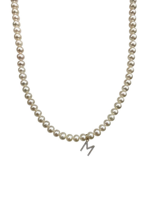 Maya Diamond Initial With Pearl Necklace