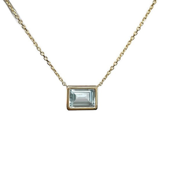 Emerald Cut Blue Topaz Bezel Pendant