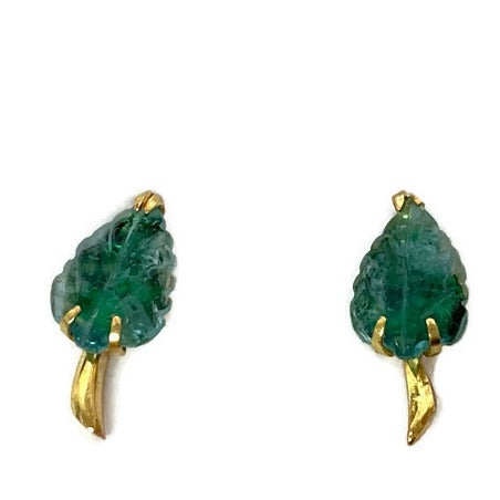 Emerald Leaf Carving Stud Earrings