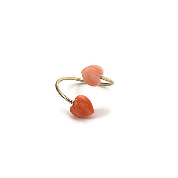 Double Coral Heart Gold Ring